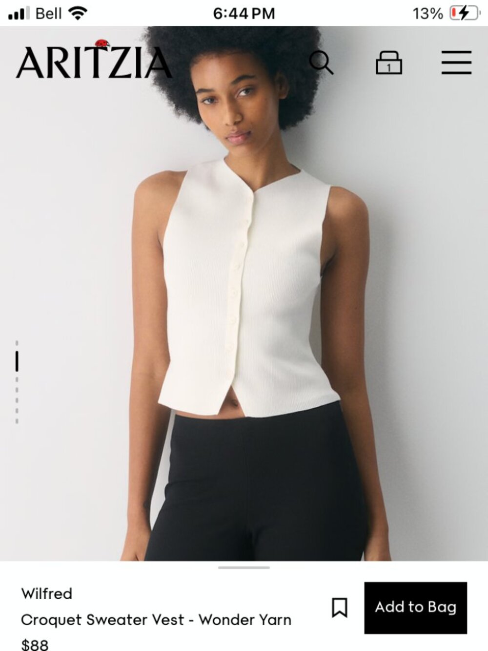 Aritzia Wilfred Croquet Sweater Vest S Light Birch
